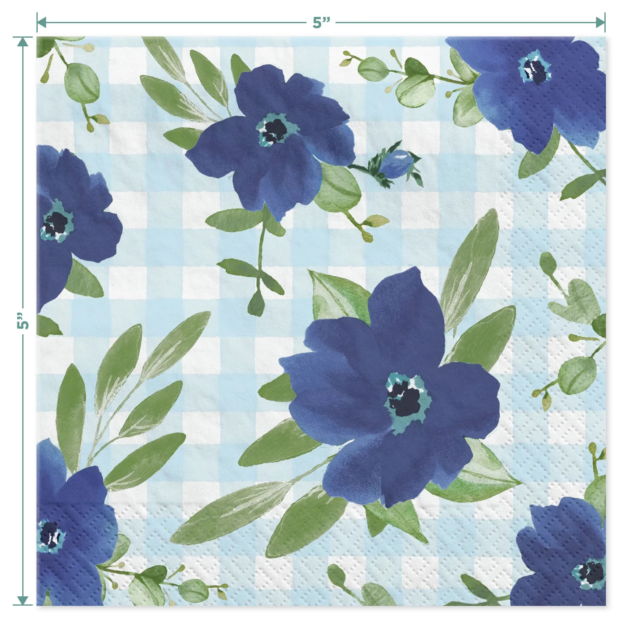 Baby Shower Party Baby In Bloom Blue Gingham & Floral Paper Dessert Plates and Beverage Napkins (Serves 16)