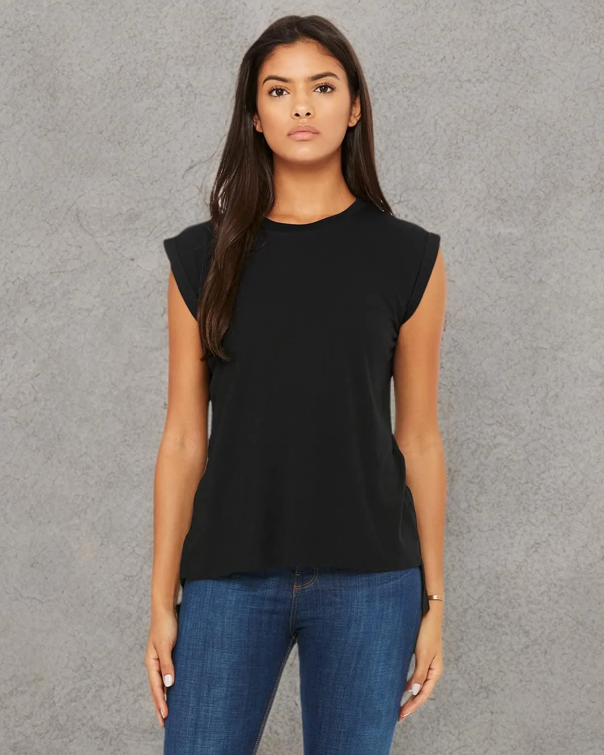 Bella   Canvas Women's Flowy Muscle Tee with Rolled Cuff