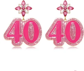 Birthday Earrings Glitter Happy Birthday Earrings for Women Alloy Pink Sparkly Rhinestone Crystal Birthday Gifts Fun Christmas Party Jewelry