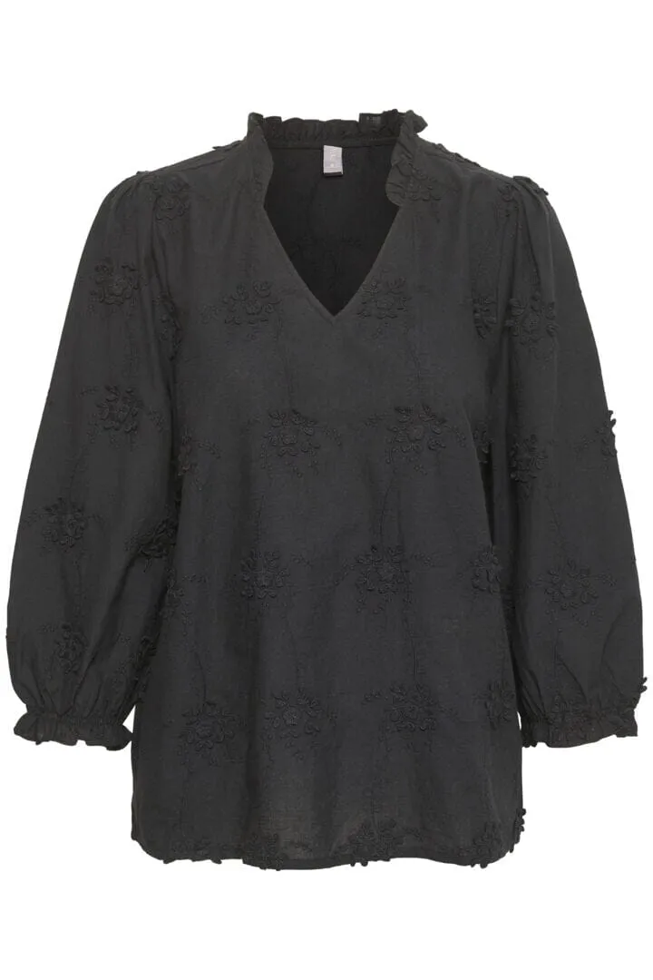 BLACK EMBROIDERED COTTON BLOUSE