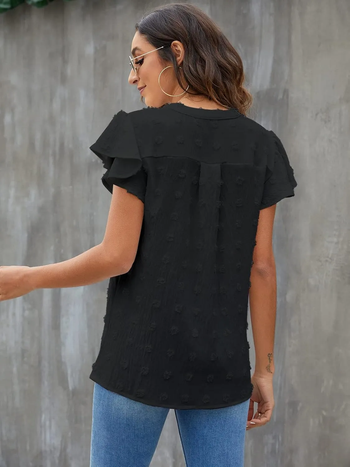 Blooming Jelly Womens White Blouse V Neck Ruffle Sleeve Flowy Shirts Dressy Casual Cute Summer Tops