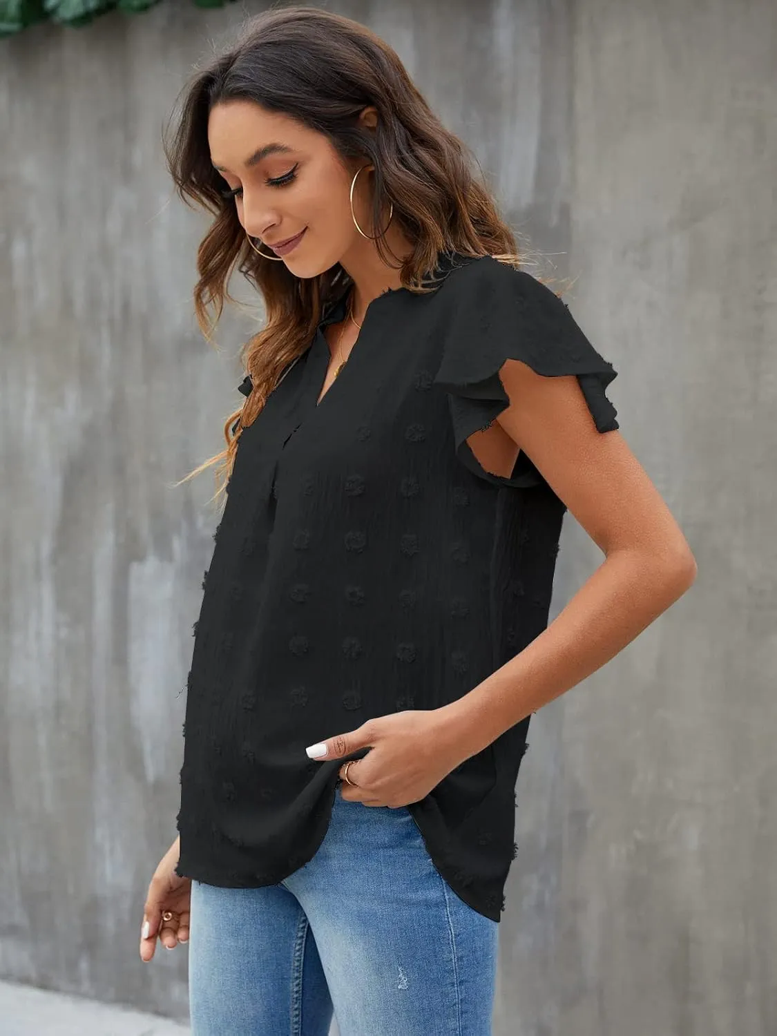 Blooming Jelly Womens White Blouse V Neck Ruffle Sleeve Flowy Shirts Dressy Casual Cute Summer Tops