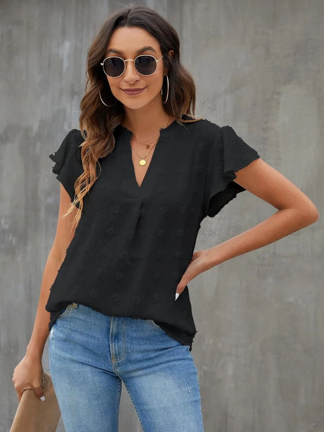 Blooming Jelly Womens White Blouse V Neck Ruffle Sleeve Flowy Shirts Dressy Casual Cute Summer Tops