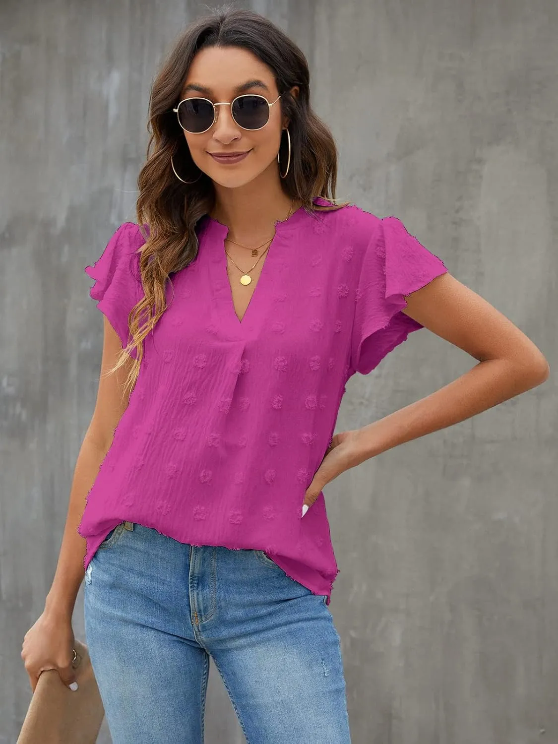 Blooming Jelly Womens White Blouse V Neck Ruffle Sleeve Flowy Shirts Dressy Casual Cute Summer Tops