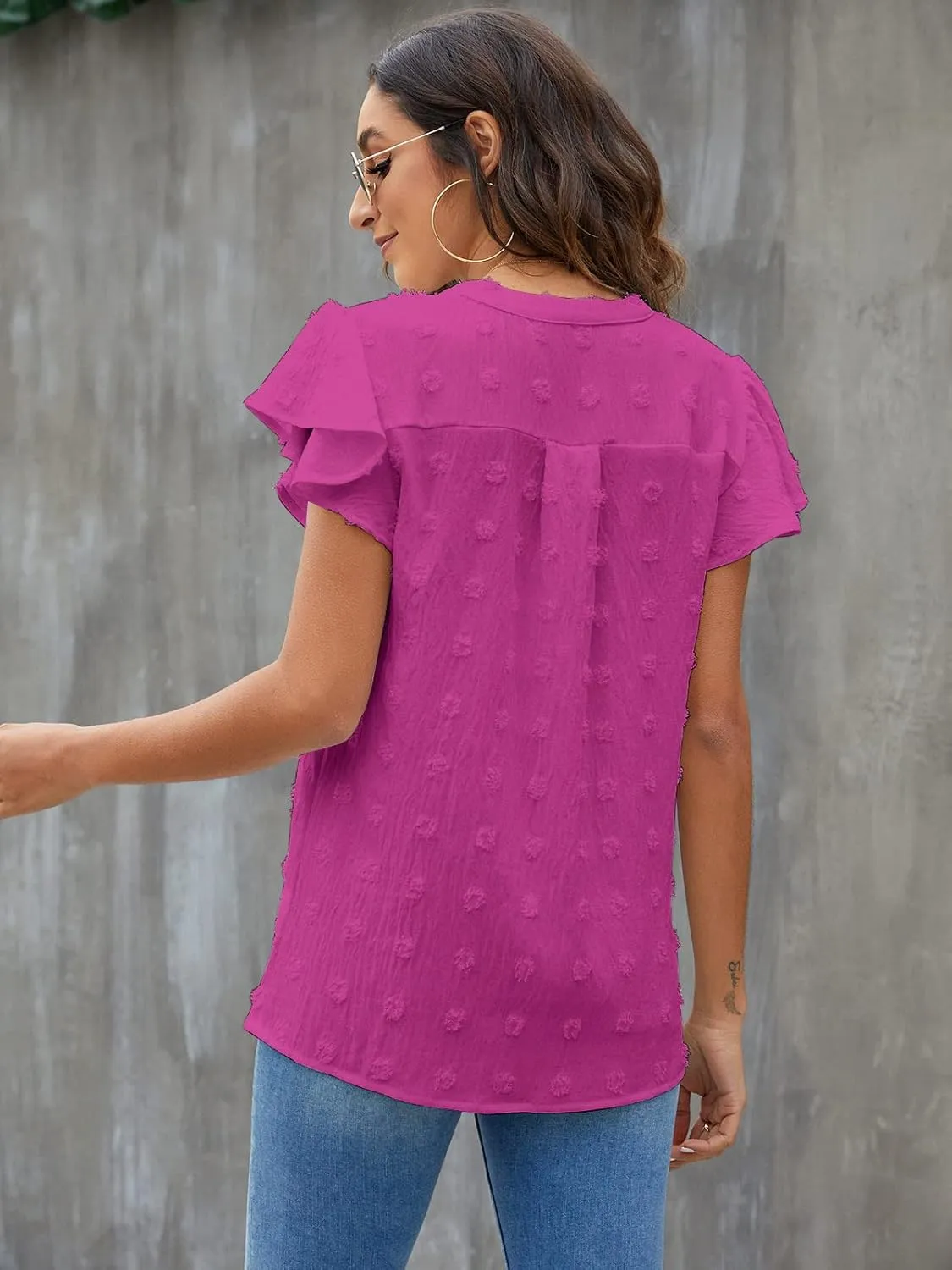 Blooming Jelly Womens White Blouse V Neck Ruffle Sleeve Flowy Shirts Dressy Casual Cute Summer Tops