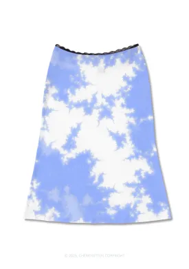 Blue Sky White Clouds Y2K Print Midi Skirt Cherrykitten
