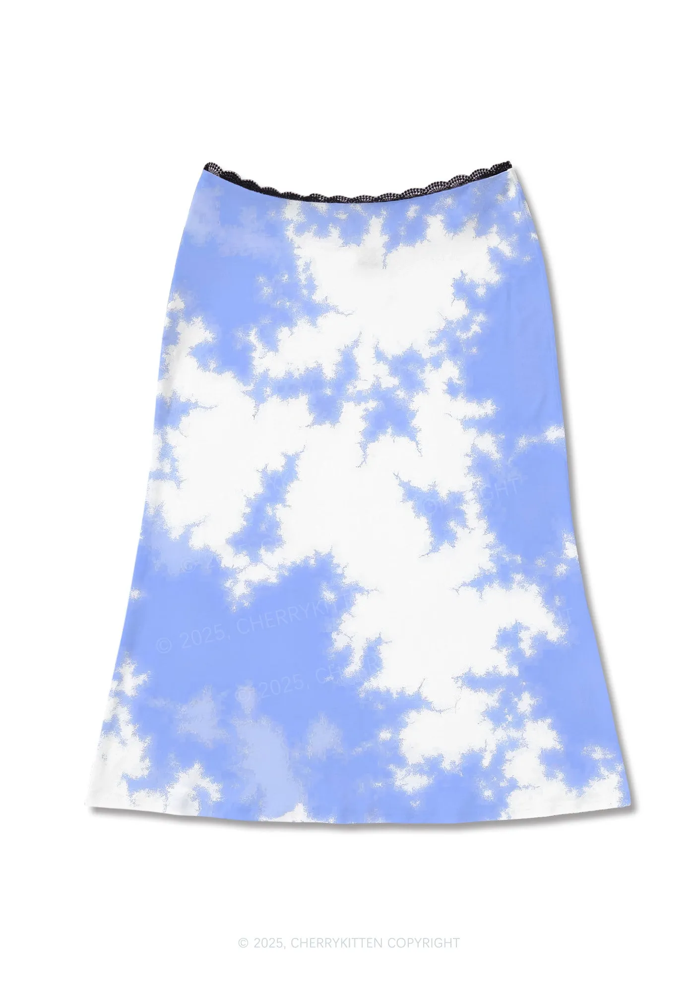 Blue Sky White Clouds Y2K Print Midi Skirt Cherrykitten