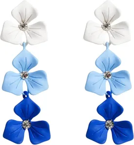 Boho Flower Drop Dangle Earrings for Women,Chic Gradation White Blue Drop Flower Statement Earrings Tropical Beach Jewelry