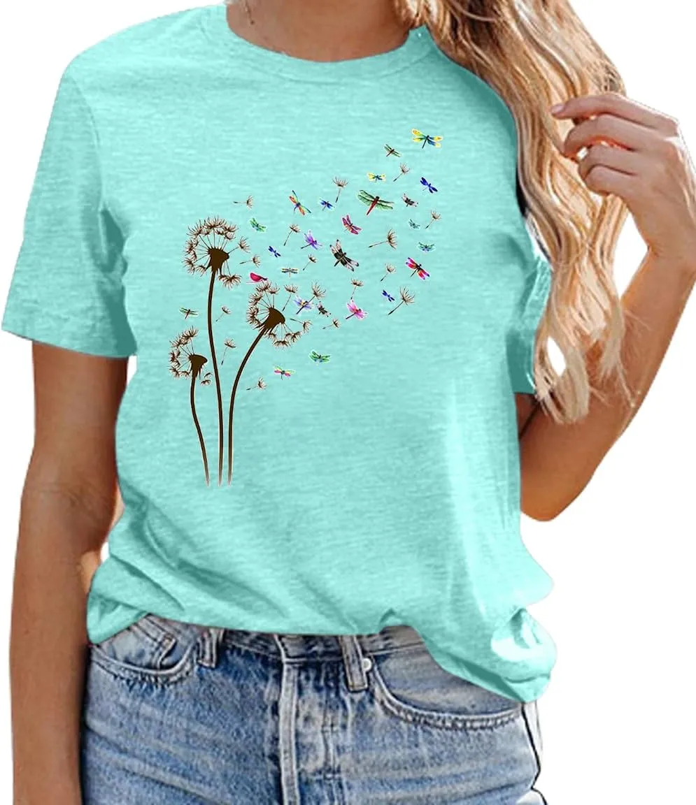 Butterfly Shirts for Women Vintage Floral Tee Shirt Butterfly Graphic Tops Womens Vacation T-Shirt Nature Lover Tee