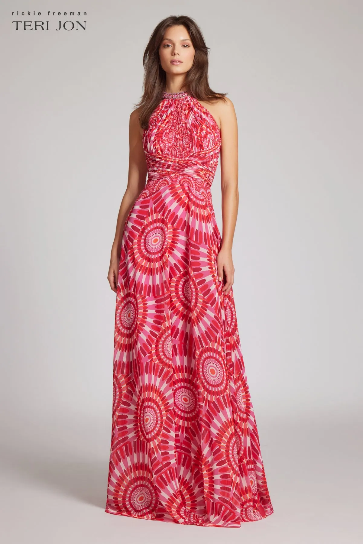 Chiffon Beaded Halter Gown