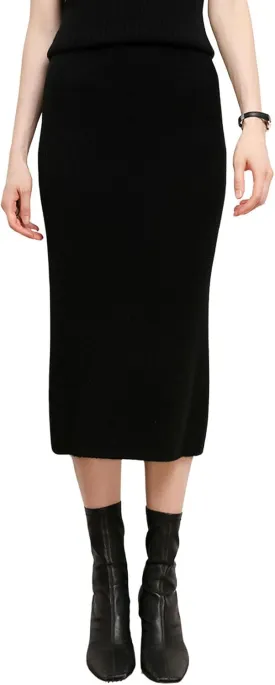chouyatou Women's Fall Elastic High Waist Midi Rib Knit Skirt Office Work Bodycon Sweater Pencil Skirt