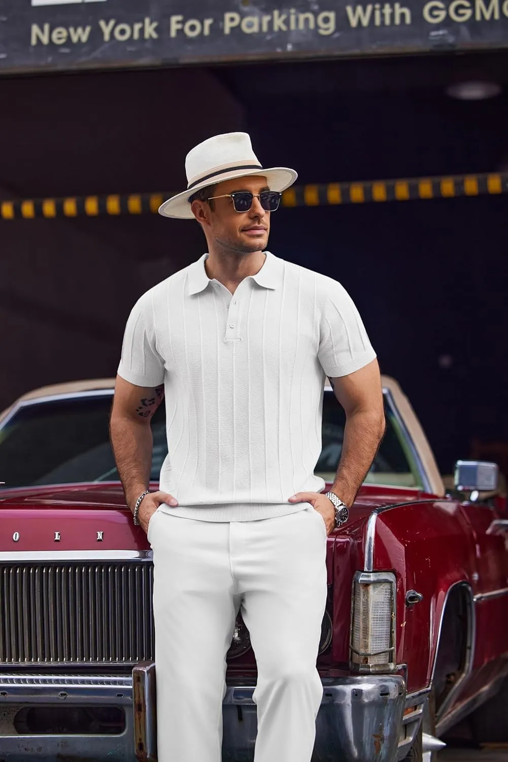 COOFANDY Mens Knit Polo Shirts Short Sleeve Ribbed Textured Polo Shirt Lightweight Casual Golf Shirts Collared T Shirt