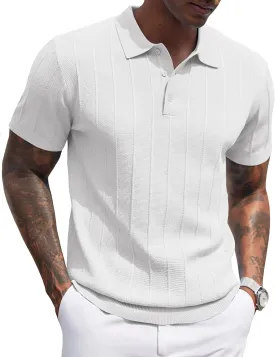 COOFANDY Mens Knit Polo Shirts Short Sleeve Ribbed Textured Polo Shirt Lightweight Casual Golf Shirts Collared T Shirt