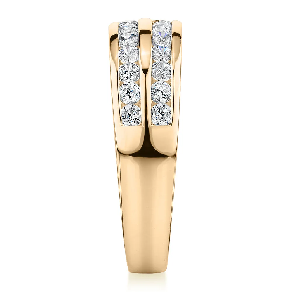 Dress ring with 0.72 carats* of diamond simulants in 10 carat yellow gold