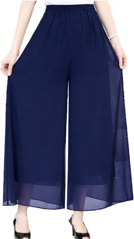 Fakanhui Women's Chiffon Wide Leg Palazzo Pants High Elastic Waist Casual Flowy Business Trousers