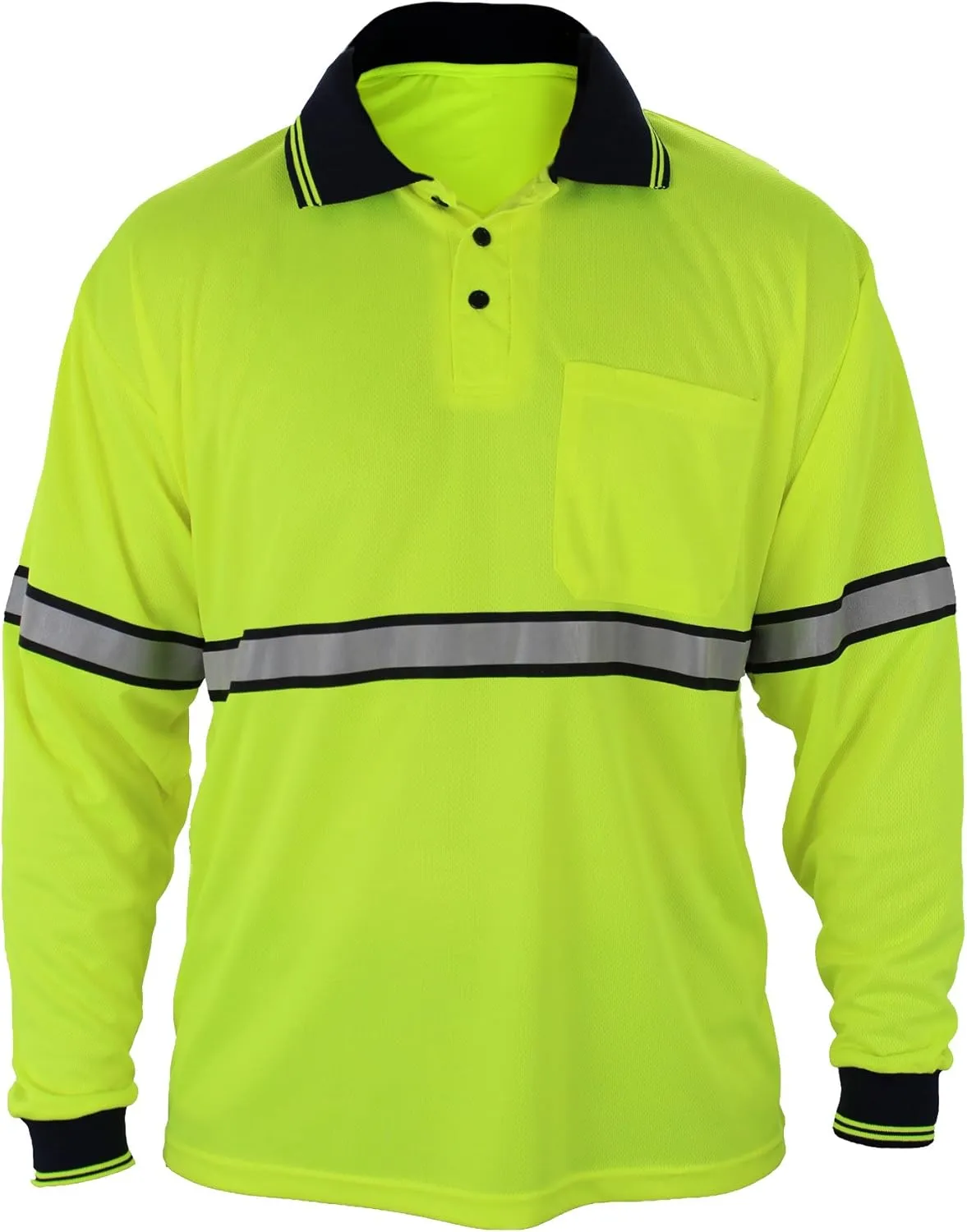 First Class Men's High Visibility Regular Fit Security and Plain Polo Shirt with Reflective Stripes Yellow/Lime ANSI