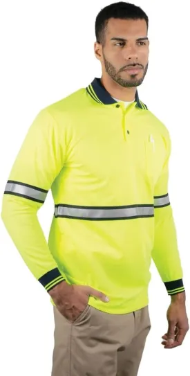 First Class Men's High Visibility Regular Fit Security and Plain Polo Shirt with Reflective Stripes Yellow/Lime ANSI