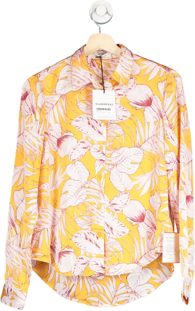 Glamorous Yellow Printed Button Front Blouse UK 8