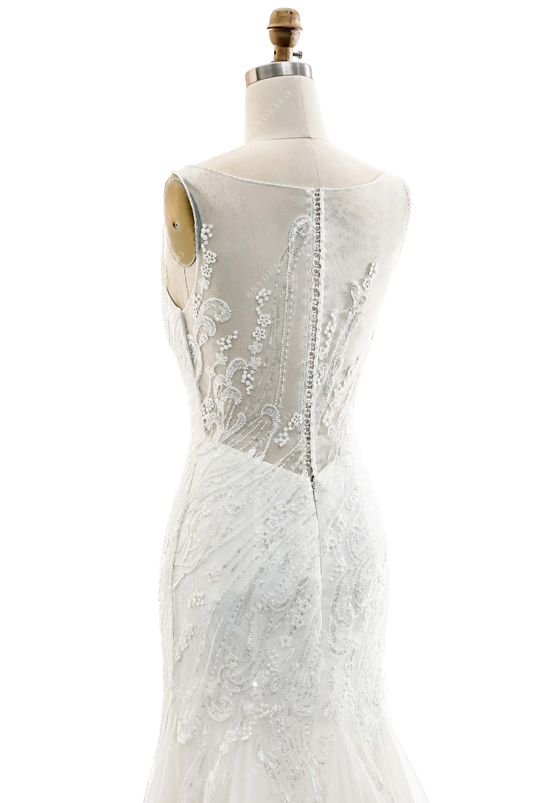 Illusion Bateau Neck Chiffon Mermaid Garden Bridal Gown