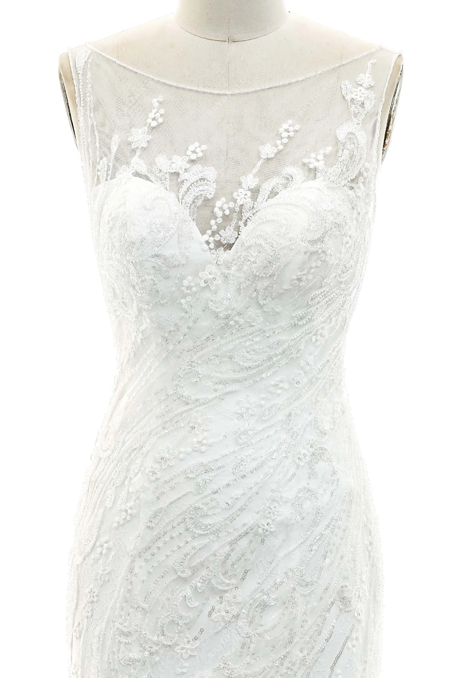 Illusion Bateau Neck Chiffon Mermaid Garden Bridal Gown