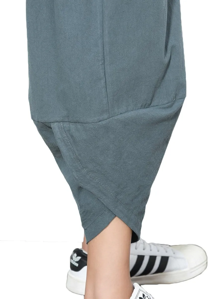 INVACHI Men's Harem Capri Pants Elastic Waist Loose Fit Drawstring Beach Yoga Trousers with Pockets