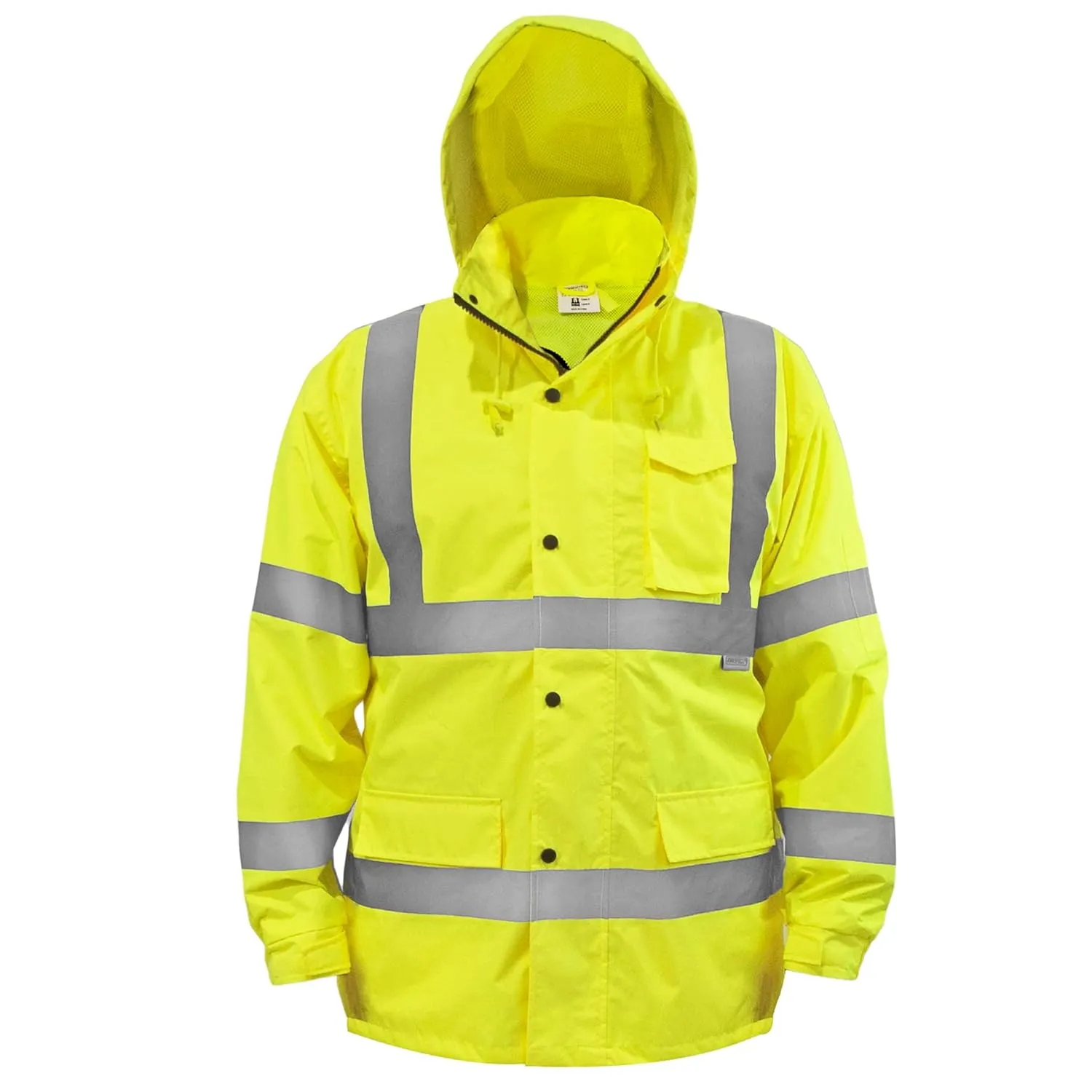 JORESTECH Safety Rain Jacket Waterproof Reflective High Visibility with Interior Mesh Yellow/Lime ANSI Class 3 Level 2 Type R JK-03 (M)