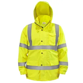 JORESTECH Safety Rain Jacket Waterproof Reflective High Visibility with Interior Mesh Yellow/Lime ANSI Class 3 Level 2 Type R JK-03 (M)