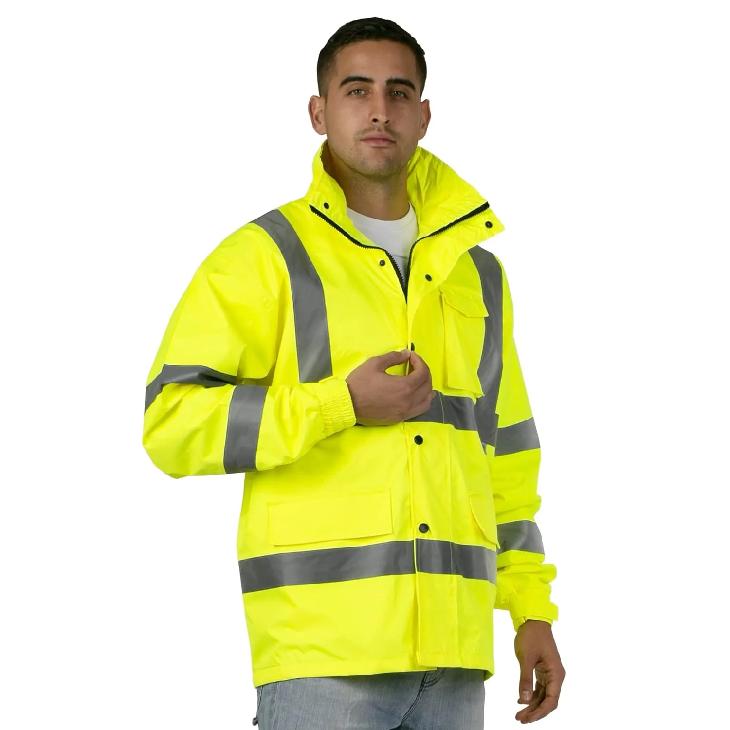JORESTECH Safety Rain Jacket Waterproof Reflective High Visibility with Interior Mesh Yellow/Lime ANSI Class 3 Level 2 Type R JK-03 (M)