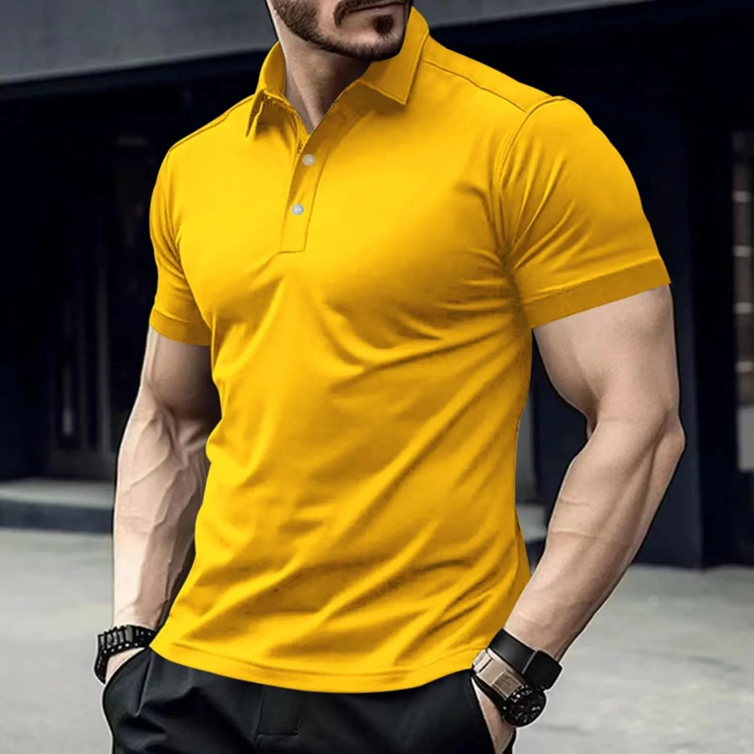Men's Polo Shirts Cotton Basic Casual Short Sleeve Textured Polo T Shirt Classic Casual Golf Collar Tee