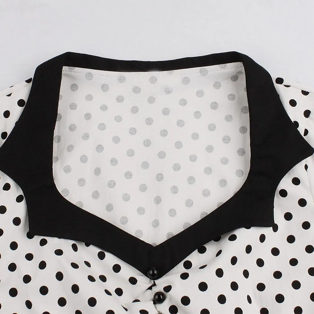 Nihsatin Vintage 1950s Retro Rockabilly Swing Dress Polka Dots Cocktail Dress with Belt