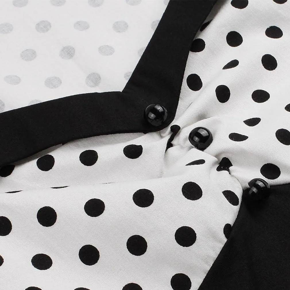 Nihsatin Vintage 1950s Retro Rockabilly Swing Dress Polka Dots Cocktail Dress with Belt