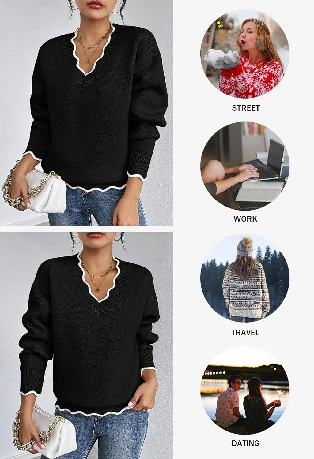 Pink Queen Women's Oversized V Neck Fuzzy Sweaters 2024 Casual Loose Long Sleeve Chunky Knit Pullover Jumper Tops