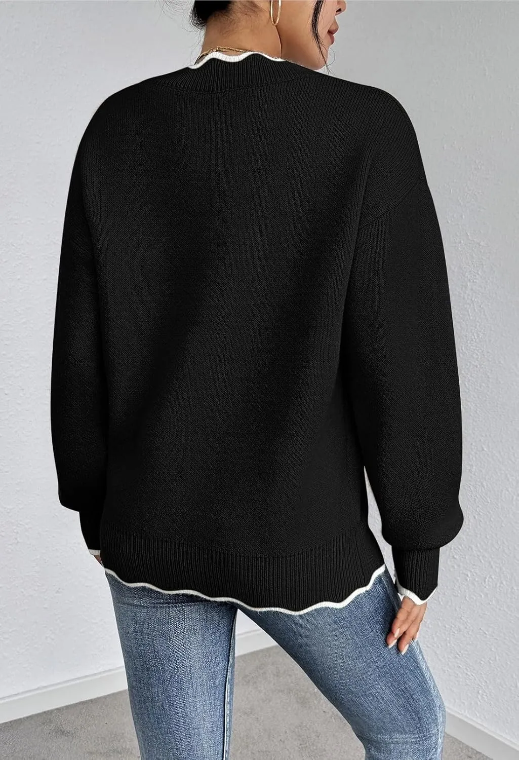 Pink Queen Women's Oversized V Neck Fuzzy Sweaters 2024 Casual Loose Long Sleeve Chunky Knit Pullover Jumper Tops