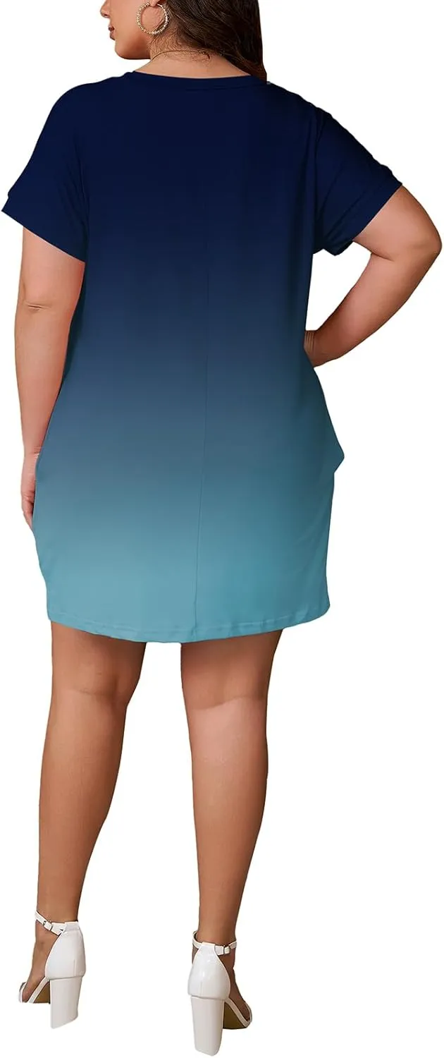 PINSV Women's Casual Summer T Shirt Dresses Short Sleeve Tunic Dress with Pockets