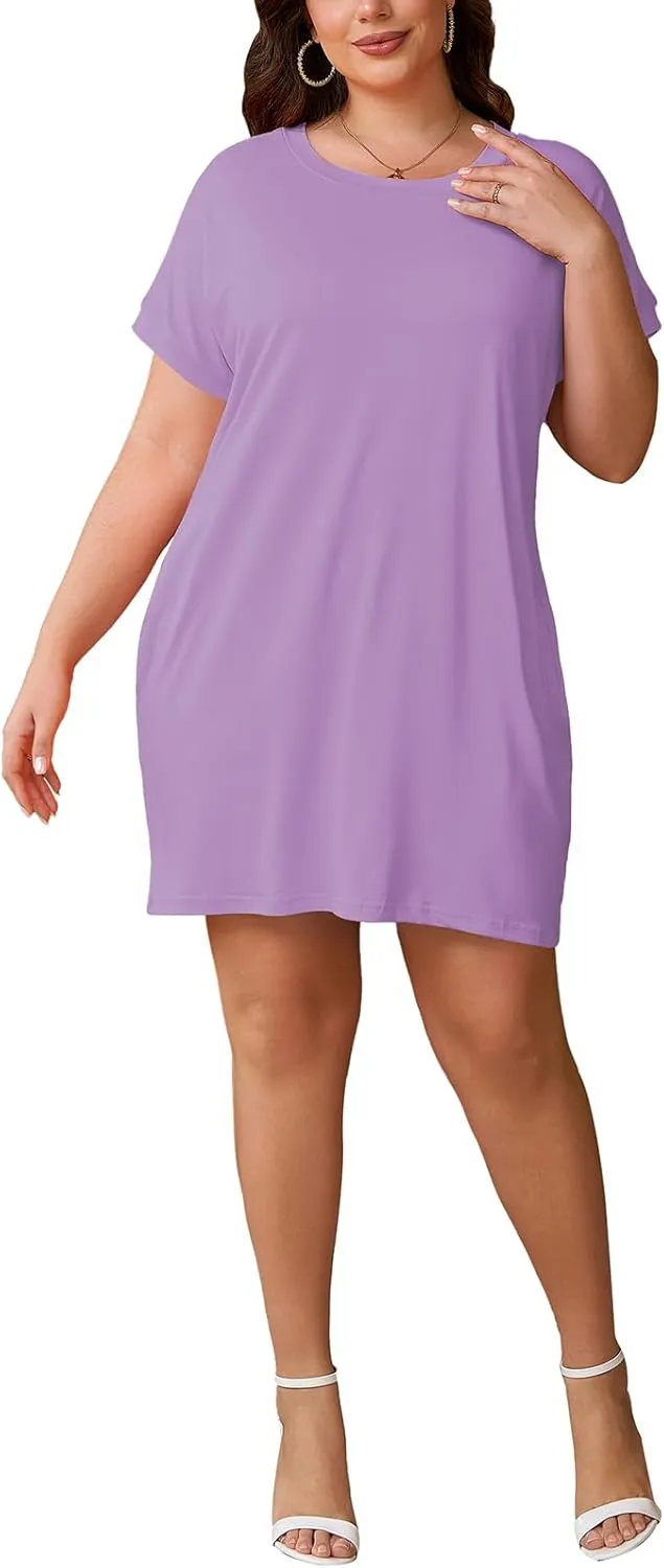PINSV Women's Casual Summer T Shirt Dresses Short Sleeve Tunic Dress with Pockets
