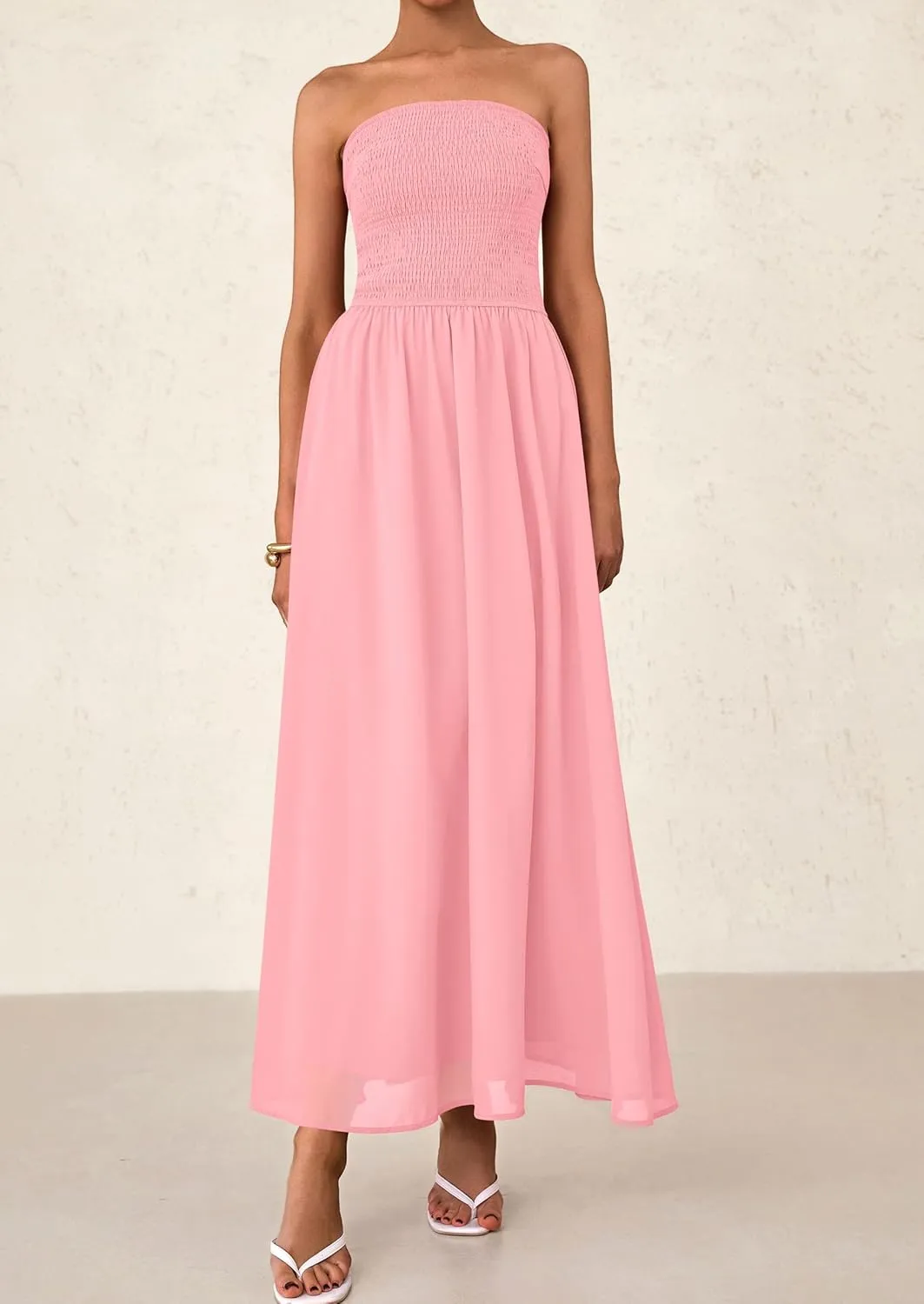 PRETTYGARDEN Women's Strapless Wedding Guest Dresses 2025 Summer Trendy Elegant Smocked Tube Top Maxi Long Flowy Sundress
