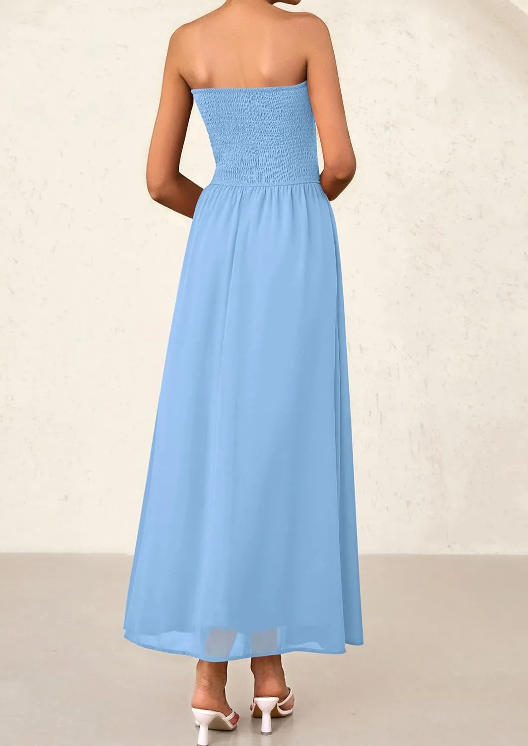 PRETTYGARDEN Women's Strapless Wedding Guest Dresses 2025 Summer Trendy Elegant Smocked Tube Top Maxi Long Flowy Sundress