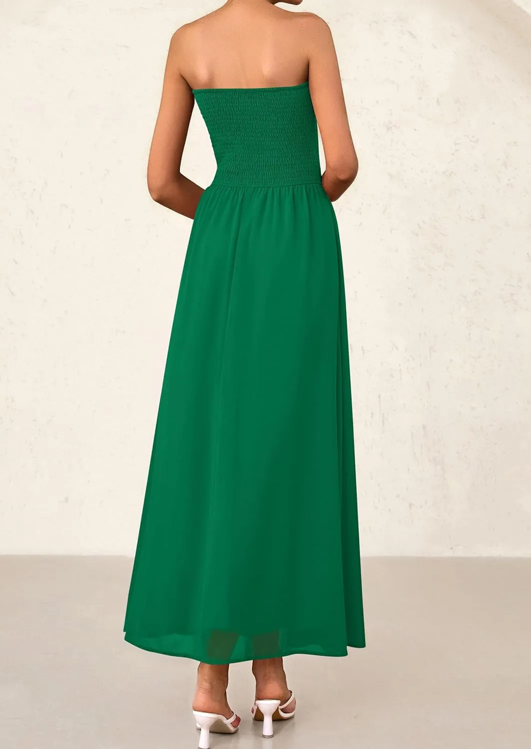 PRETTYGARDEN Women's Strapless Wedding Guest Dresses 2025 Summer Trendy Elegant Smocked Tube Top Maxi Long Flowy Sundress