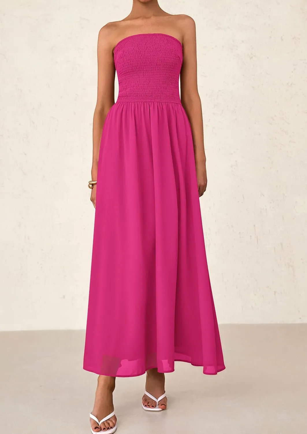 PRETTYGARDEN Women's Strapless Wedding Guest Dresses 2025 Summer Trendy Elegant Smocked Tube Top Maxi Long Flowy Sundress