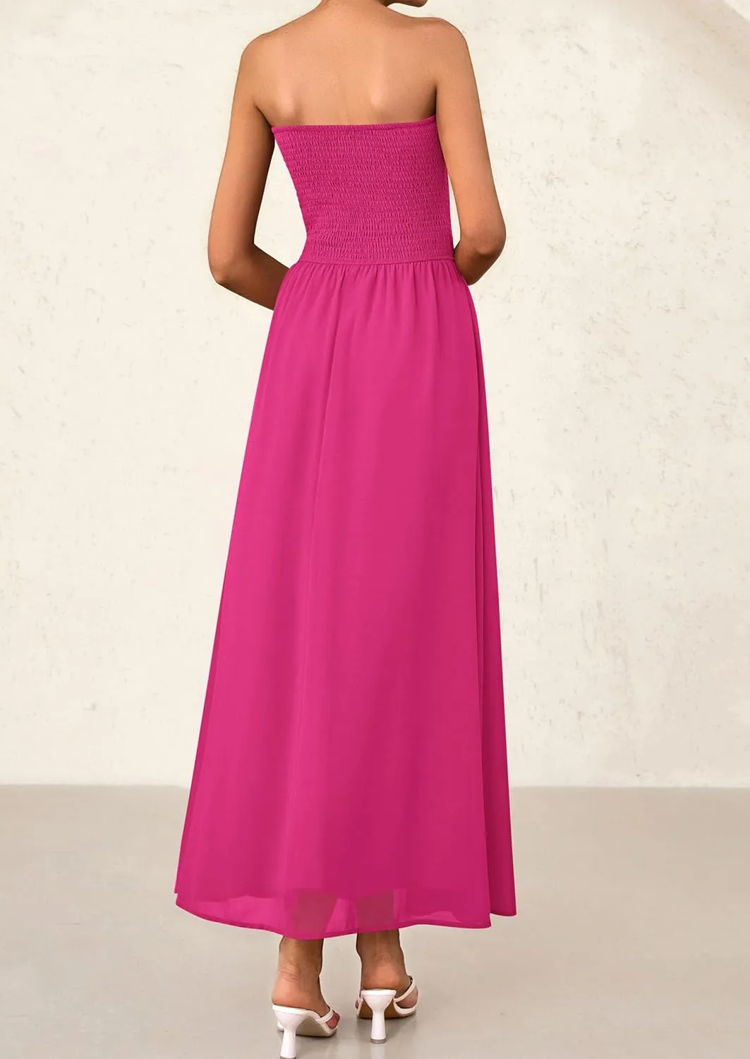 PRETTYGARDEN Women's Strapless Wedding Guest Dresses 2025 Summer Trendy Elegant Smocked Tube Top Maxi Long Flowy Sundress