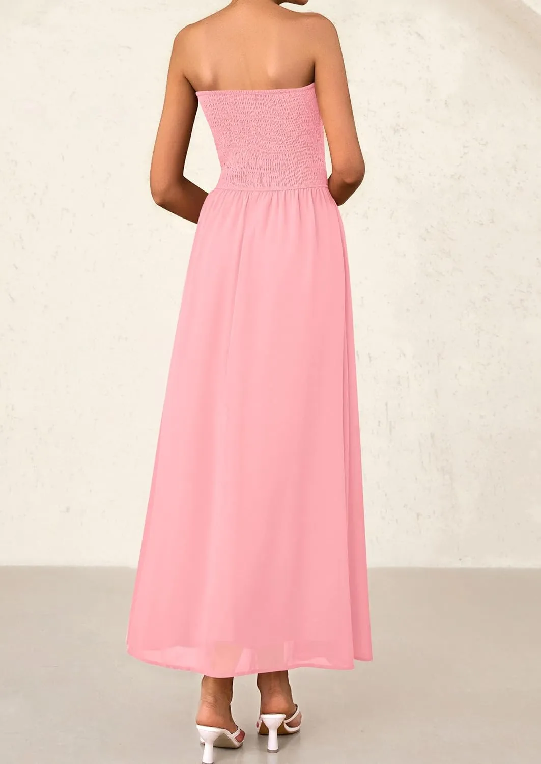 PRETTYGARDEN Women's Strapless Wedding Guest Dresses 2025 Summer Trendy Elegant Smocked Tube Top Maxi Long Flowy Sundress