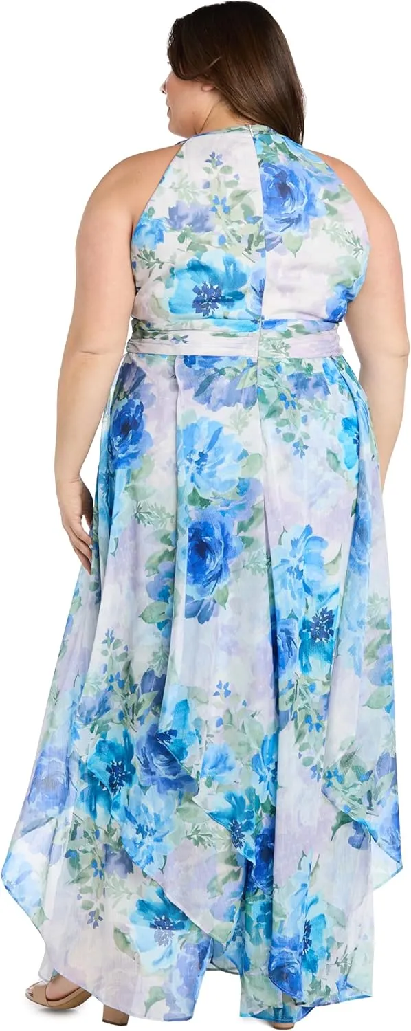 R&M Richards Flowy Chiffon Maxi Dress W/Floral Print & Ruffled Tiered Skirt