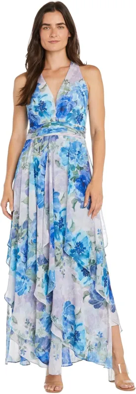 R&M Richards Flowy Chiffon Maxi Dress W/Floral Print & Ruffled Tiered Skirt