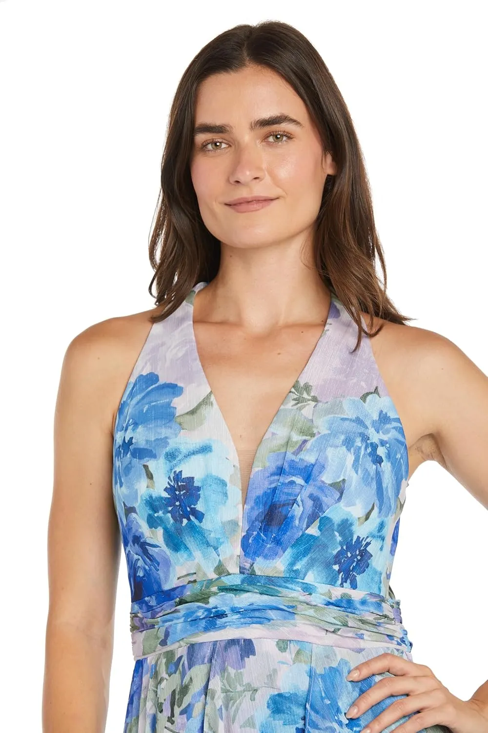 R&M Richards Flowy Chiffon Maxi Dress W/Floral Print & Ruffled Tiered Skirt