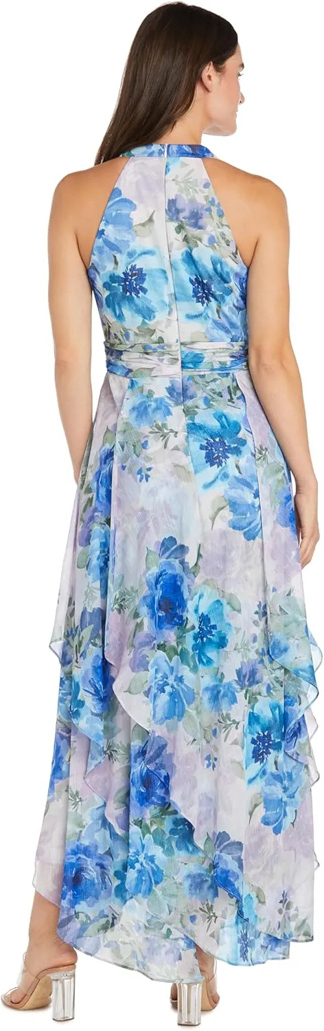 R&M Richards Flowy Chiffon Maxi Dress W/Floral Print & Ruffled Tiered Skirt