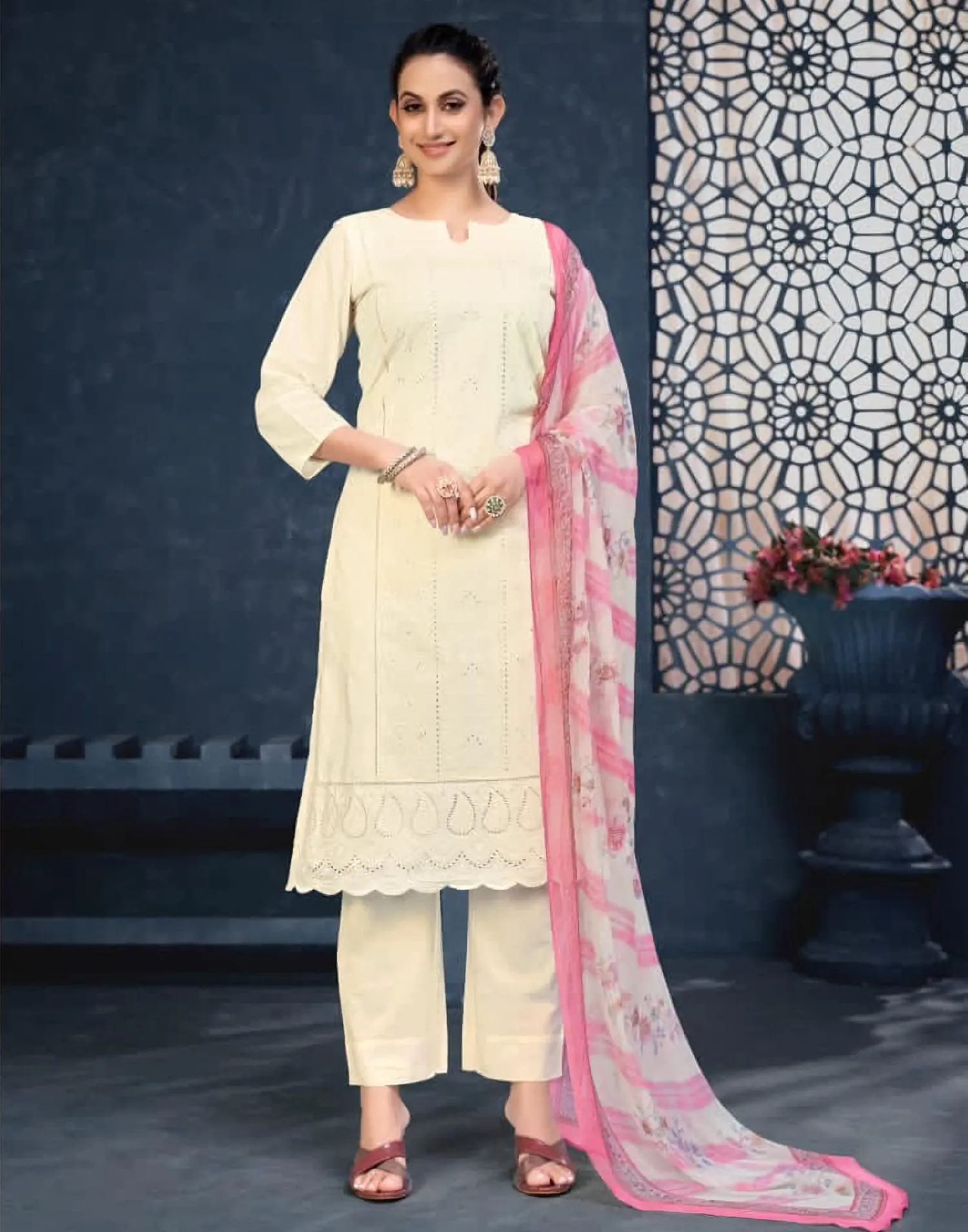 Rivaa Cotton Off-White Unstitched Suit Dress Material for Women
