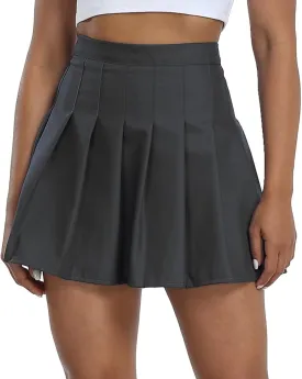 Tennis Skirts for Women with Shorts Dark Grey Pleated Skirt High Waisted Athletic Skater Skort A-Line Uniform Dress Size 2XL