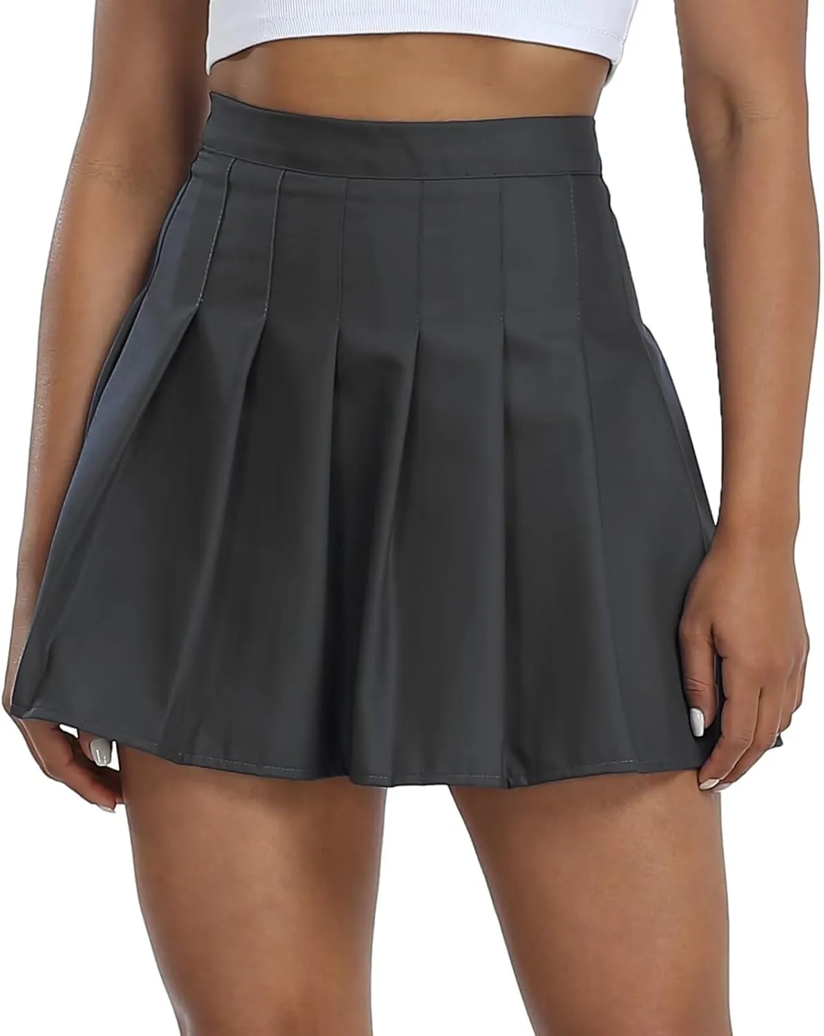Tennis Skirts for Women with Shorts Dark Grey Pleated Skirt High Waisted Athletic Skater Skort A-Line Uniform Dress Size 2XL