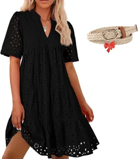 The Beauty North Eyelet Dress, Eyelet Dresses for Women 2025, Women Summer Ruffle Hem Floral Lace Dress