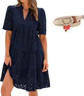 The Beauty North Eyelet Dress, Eyelet Dresses for Women 2025, Women Summer Ruffle Hem Floral Lace Dress